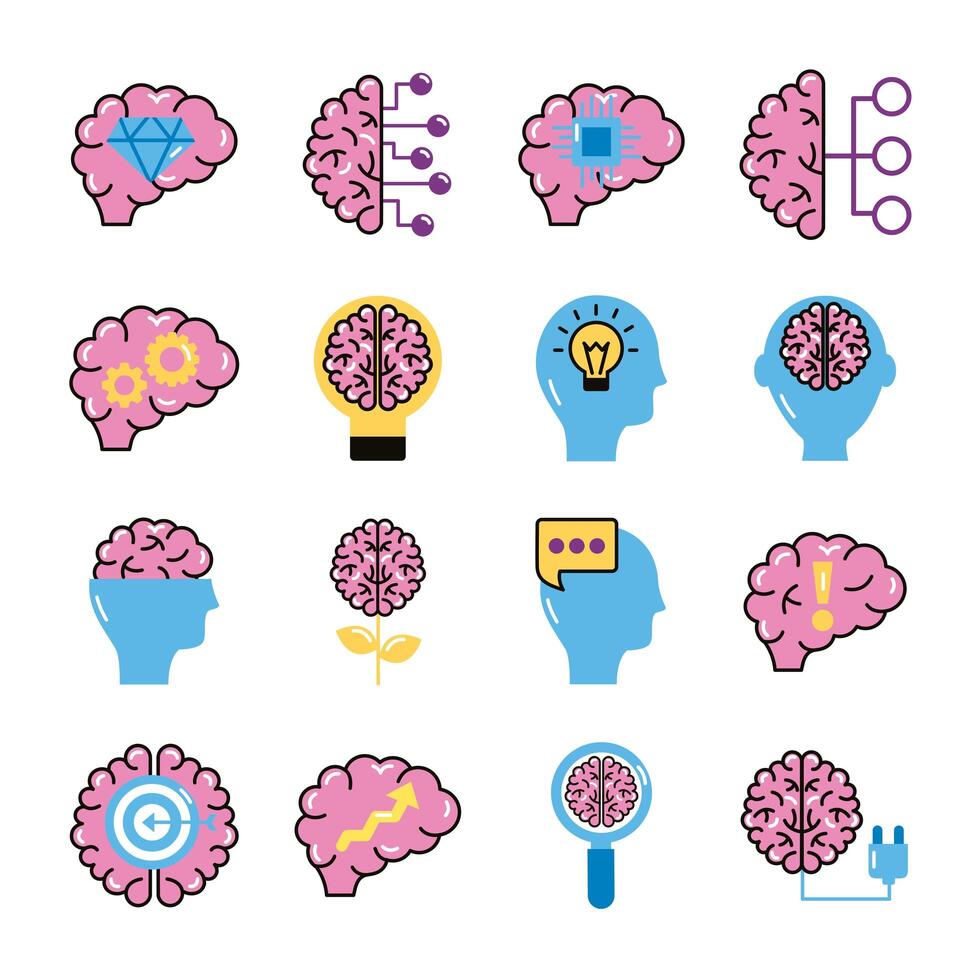 paquete de órganos cerebrales establecer iconos vector