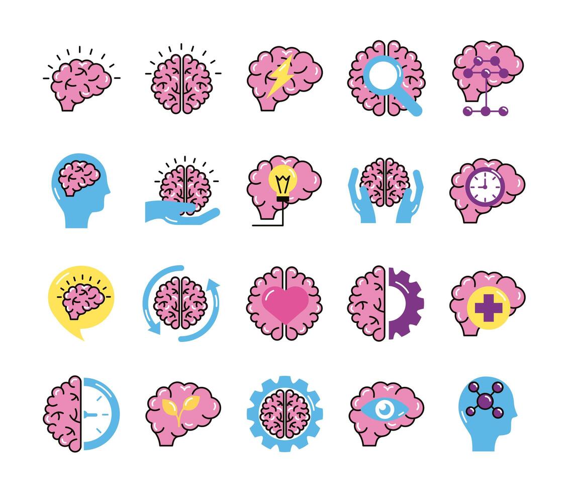 bundle of brains organs set icons vector