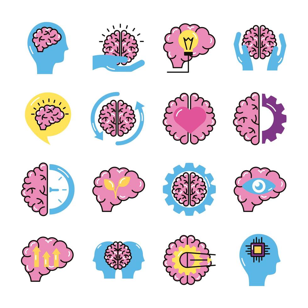 bundle of brains organs set icons vector