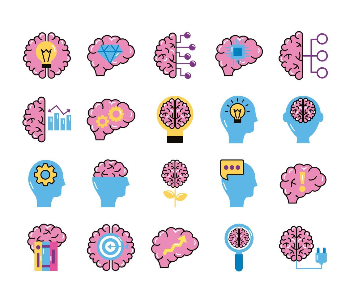 bundle of brains organs set icons vector