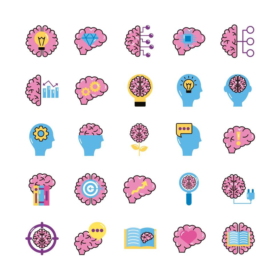 bundle of brains organs set icons vector