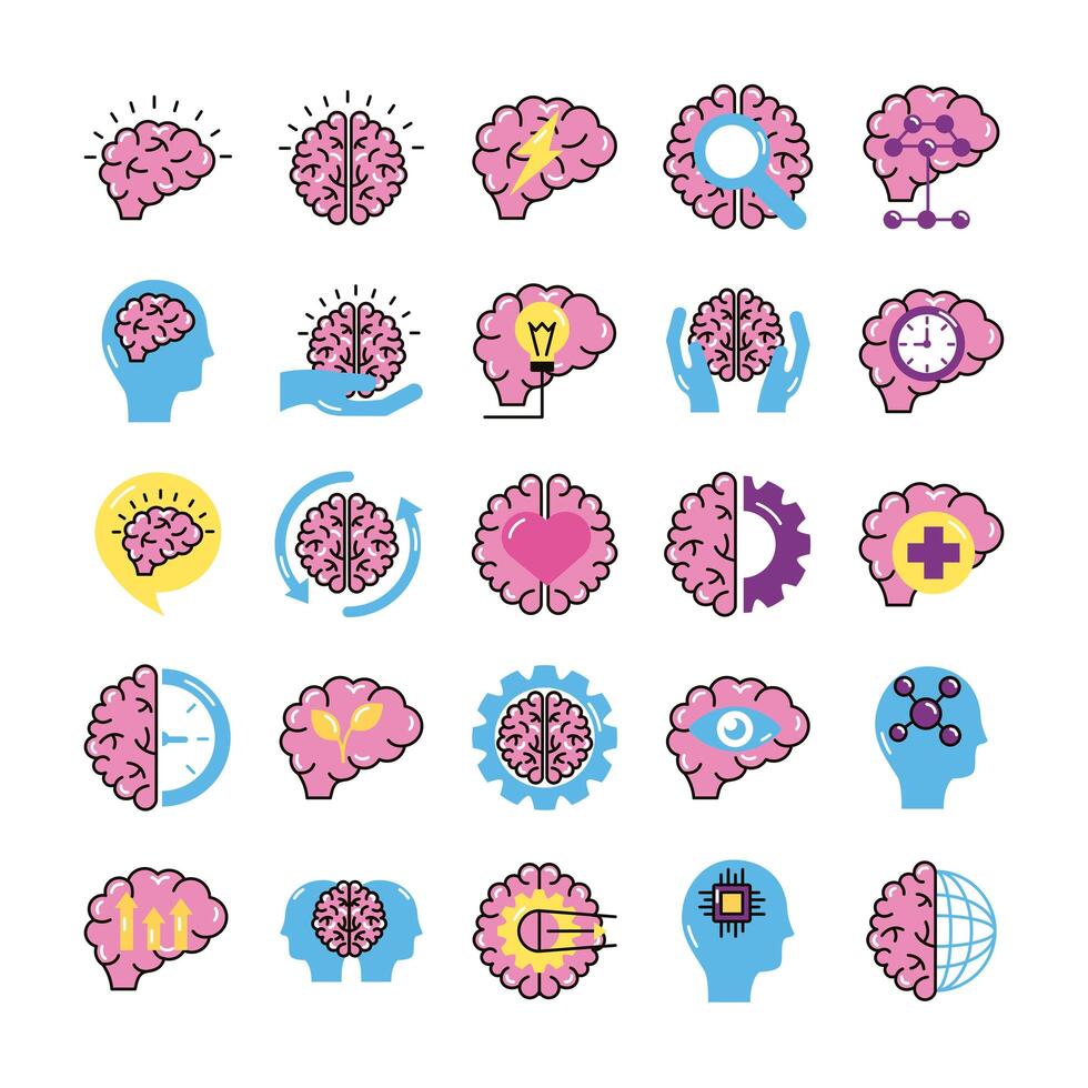 bundle of brains organs set icons vector