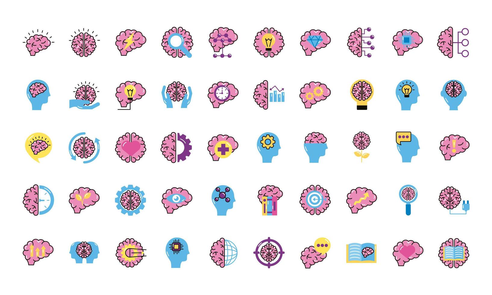 bundle of brains organs set icons vector