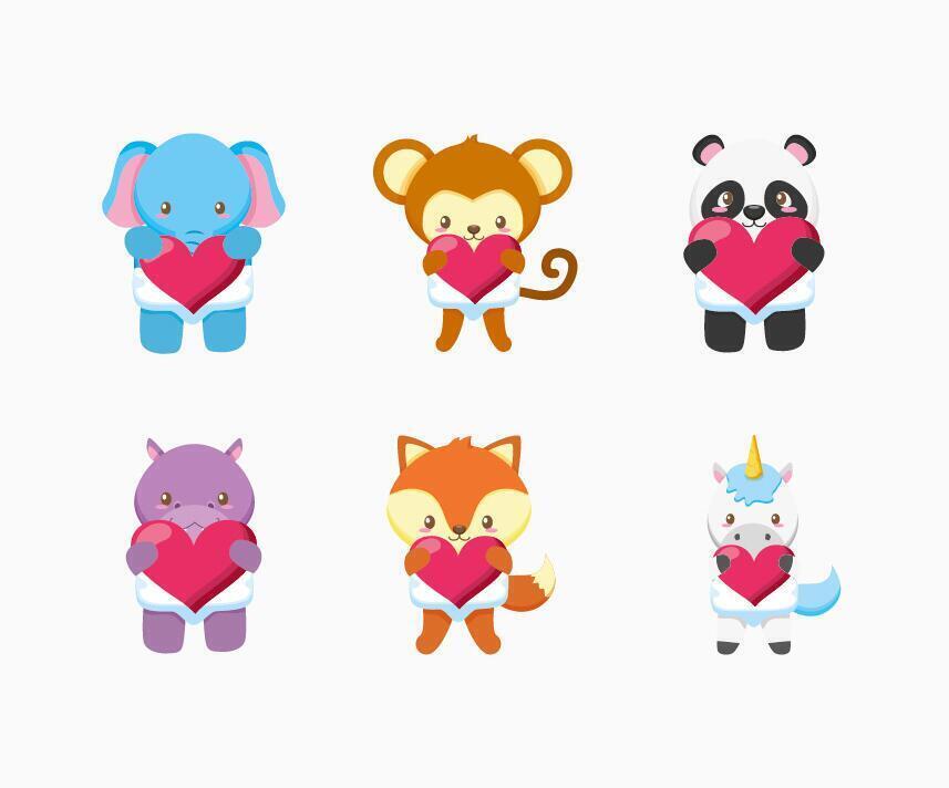 bundle of cute animals and baby toys vector