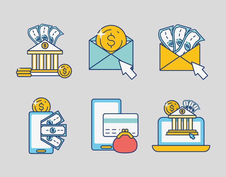 bundle of fintech set icons vector