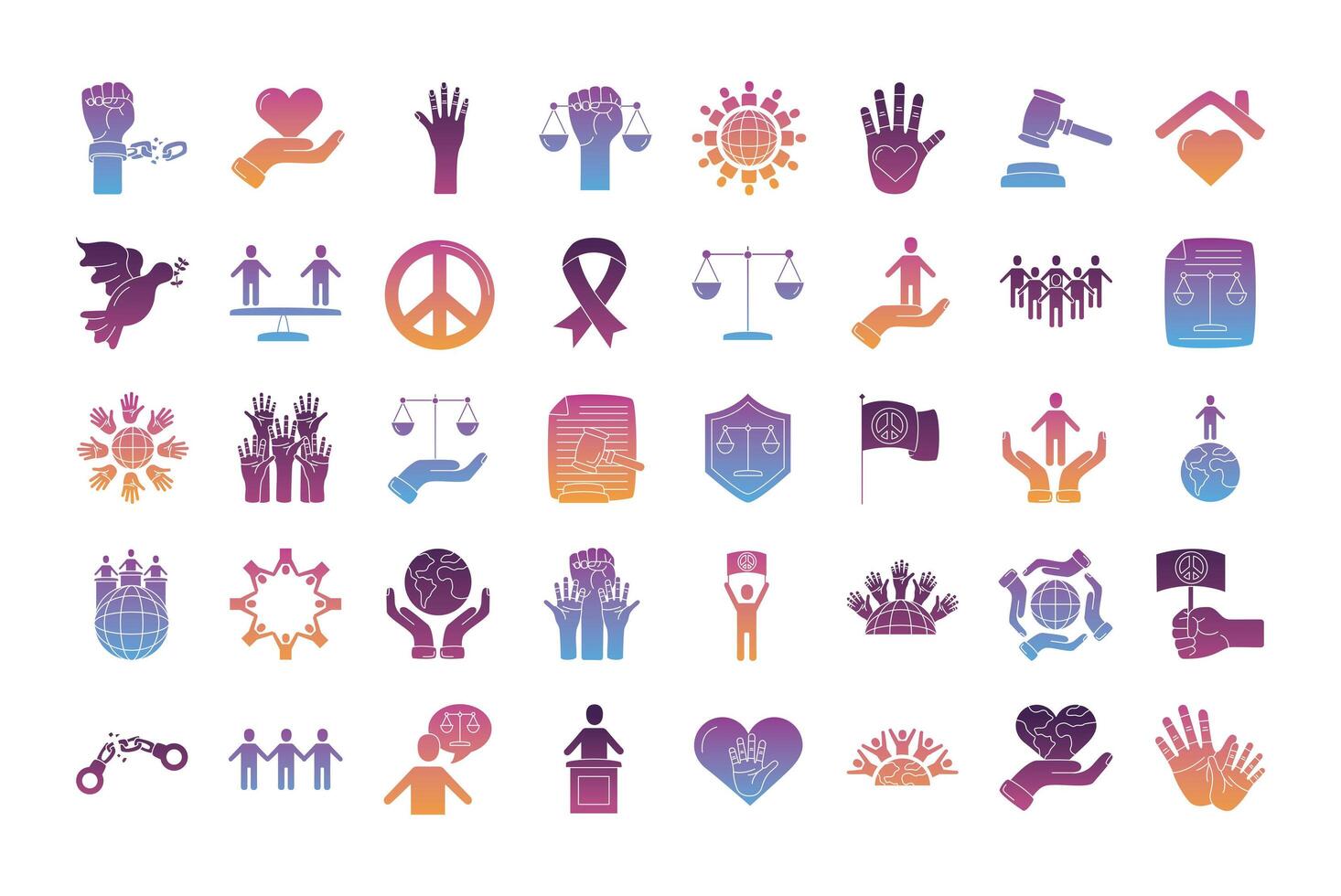bundle of human rights silhouette style set icons vector