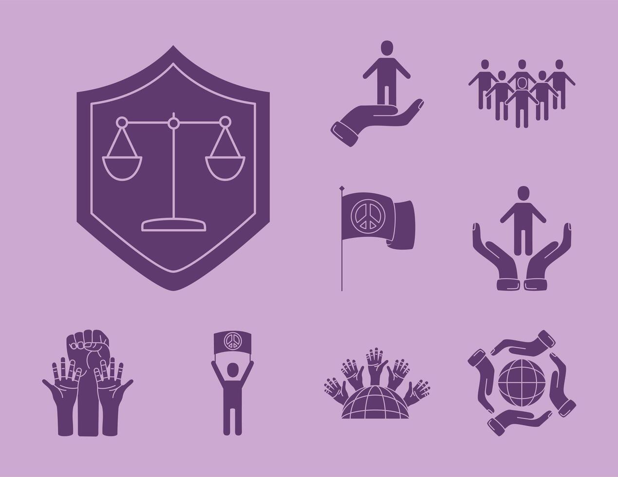 bundle of twelve human rights silhouette style set icons vector