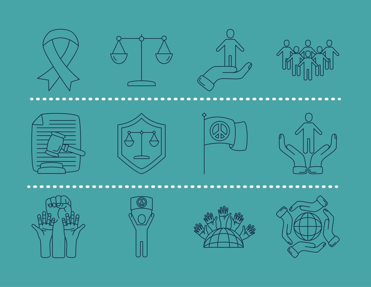 bundle of twelve human rights line style set icons vector