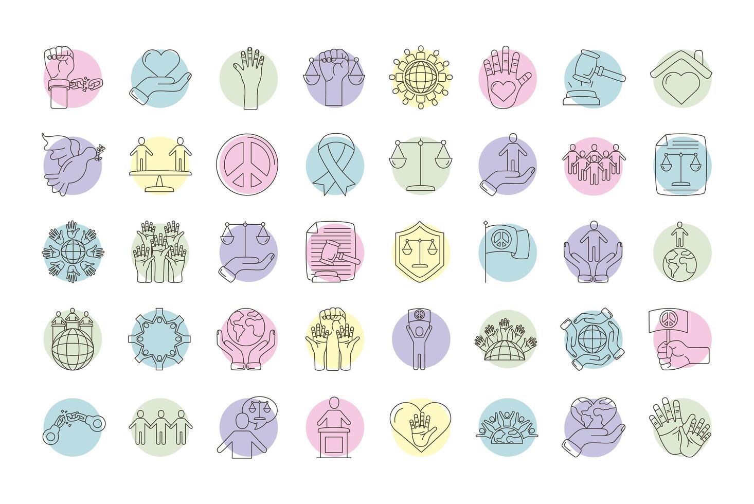 bundle of human rights line style set icons vector