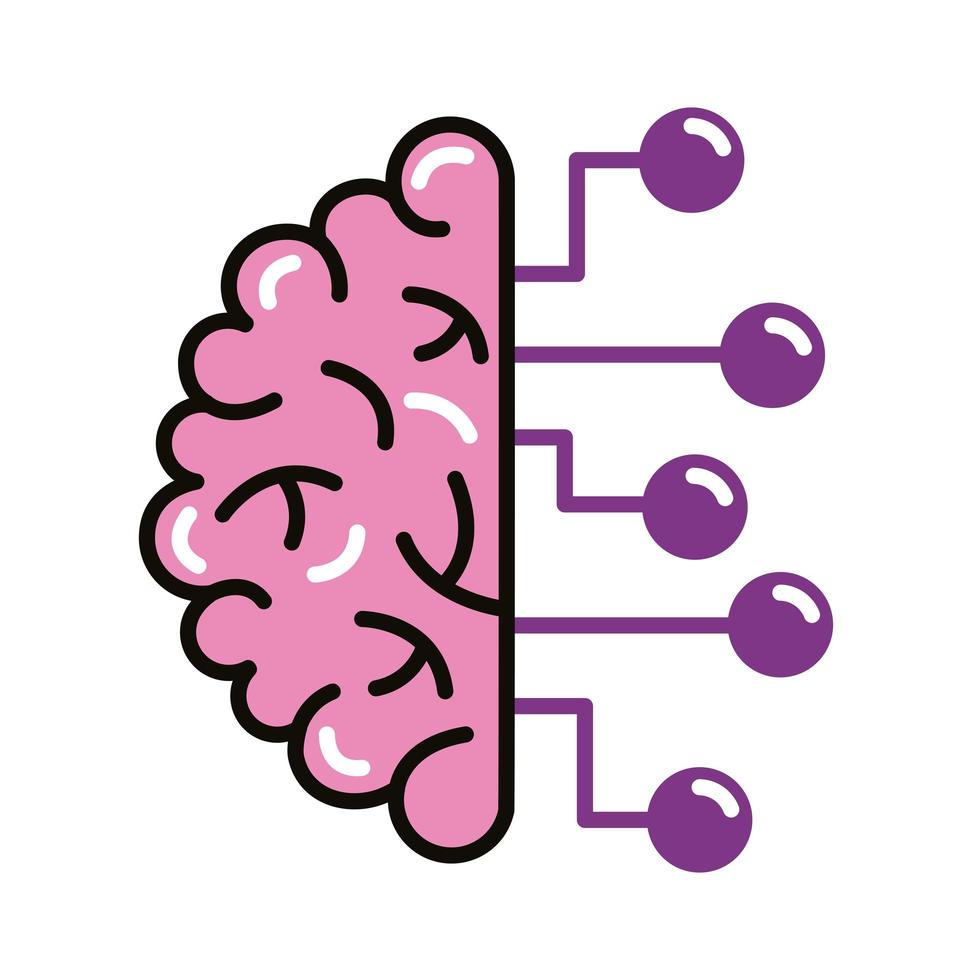 brain human with infographic line and fill style icon vector