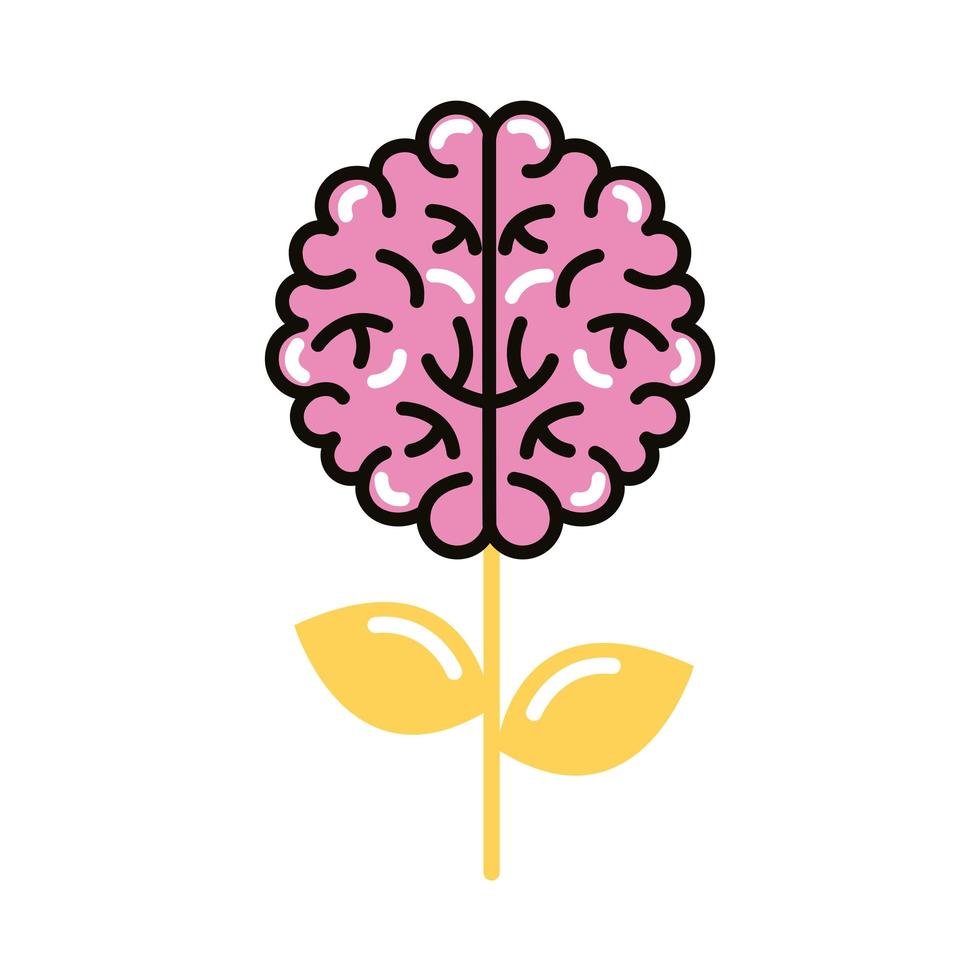 cerebro humano con línea de flores e icono de estilo de relleno vector