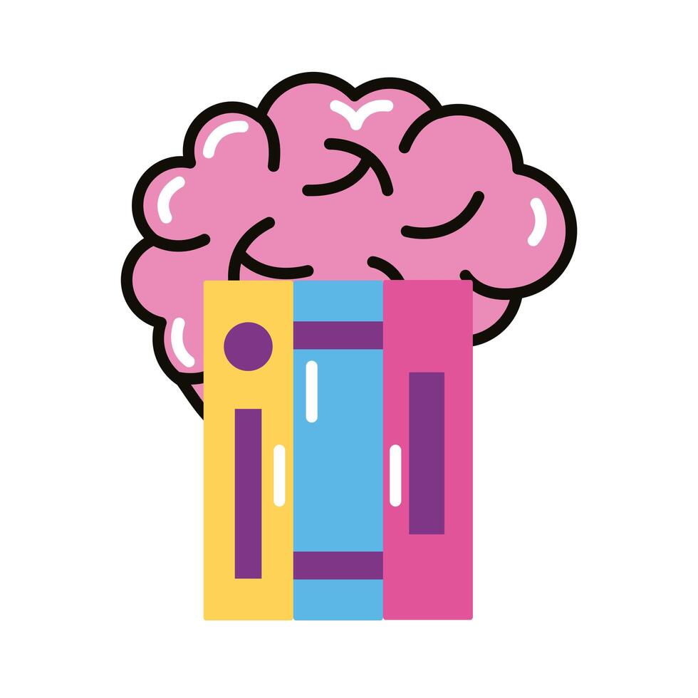 brain human with books line and fill style icon vector
