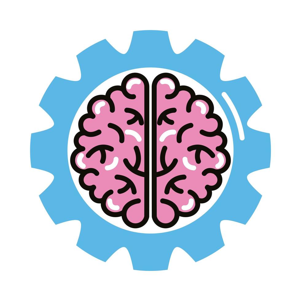 cerebro humano con línea de engranajes e icono de estilo de relleno vector