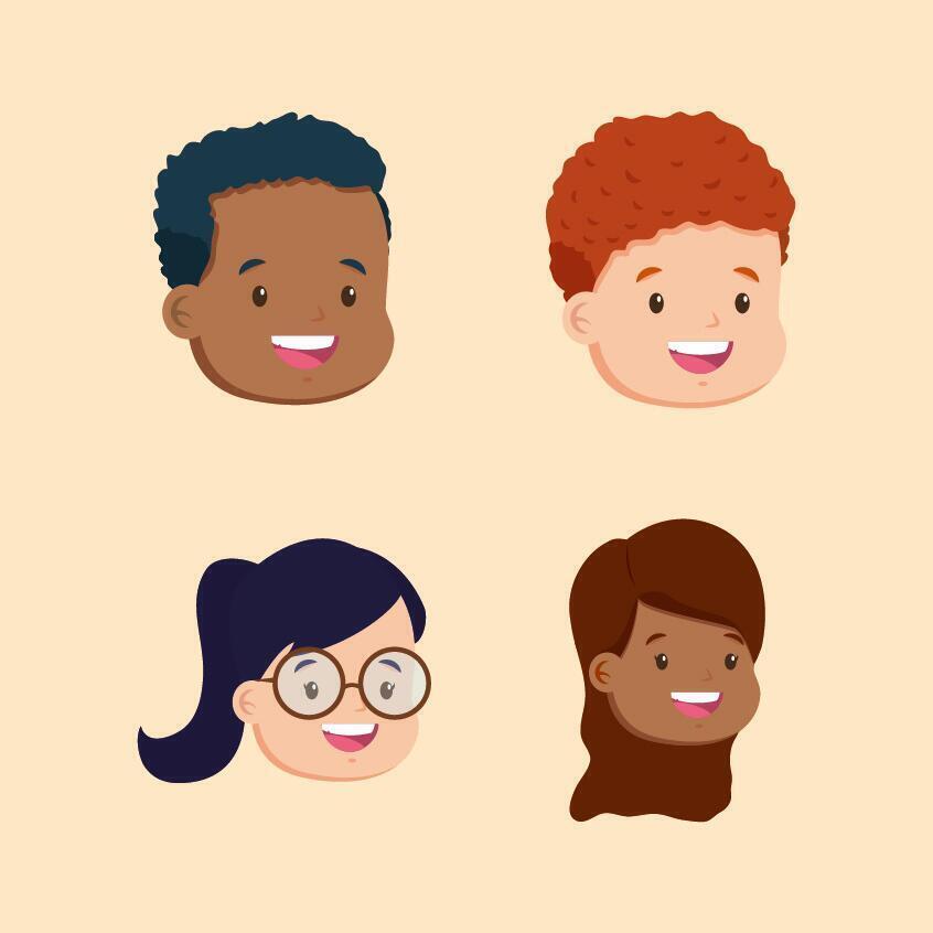 group of students kids heads characters vector