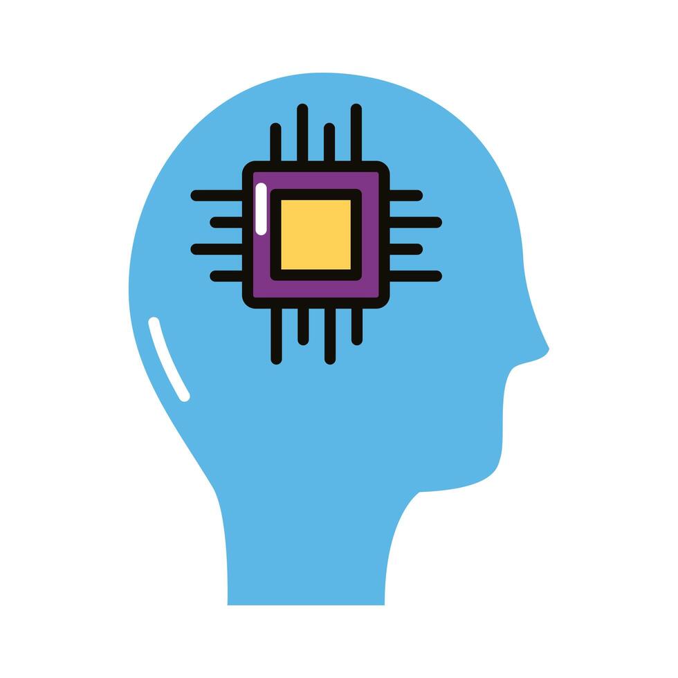 human profile with processor chip line and fill style icon vector