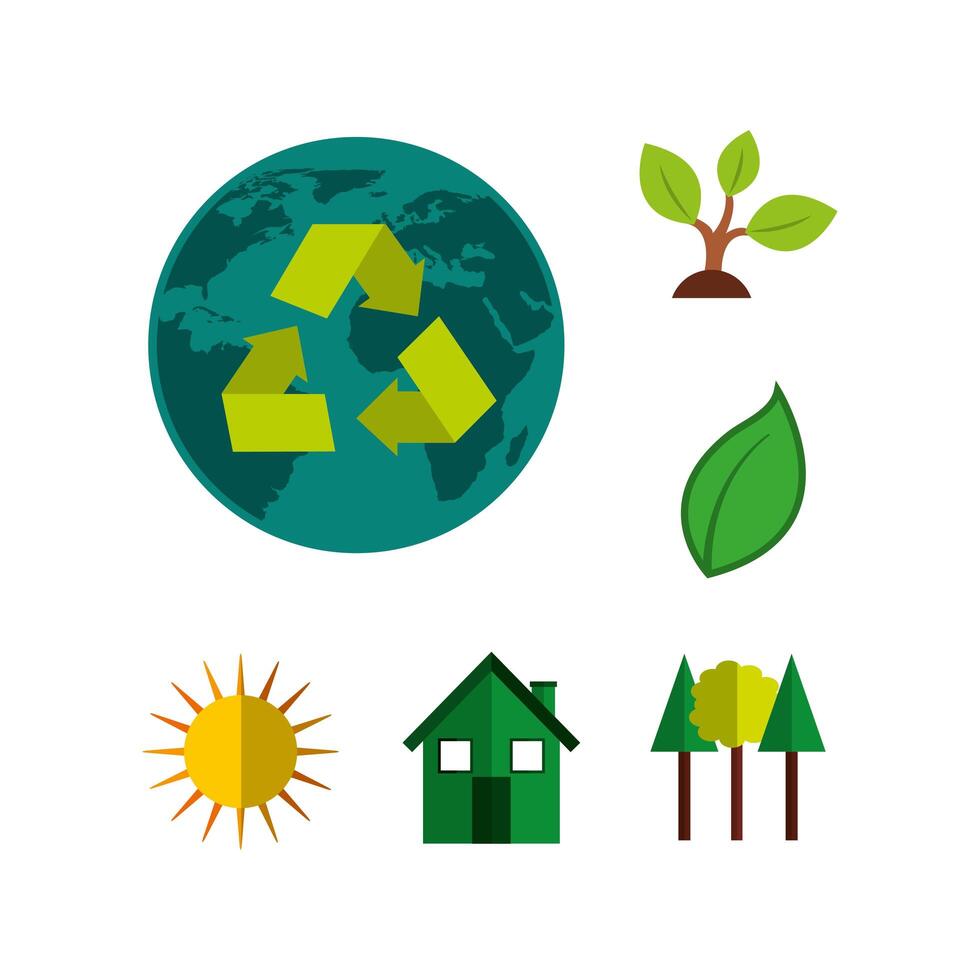 bundle of ecology set icons vector