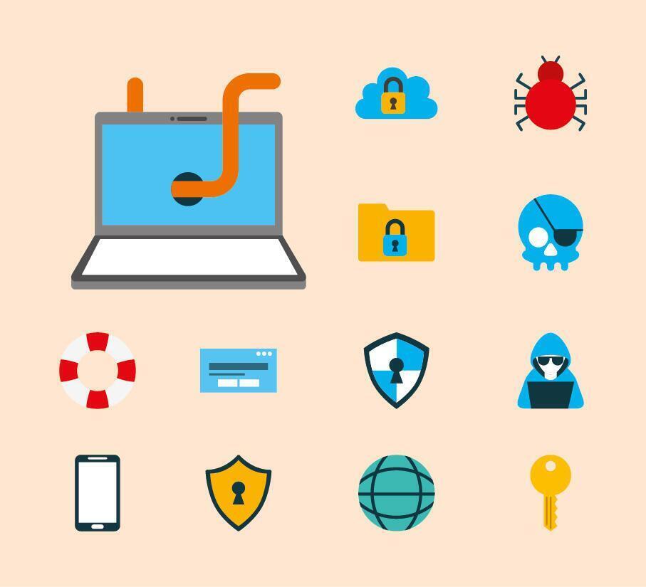 bundle of cyber security set icons vector