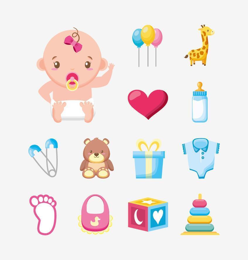 paquete de lindos accesorios para niñas y bebés vector