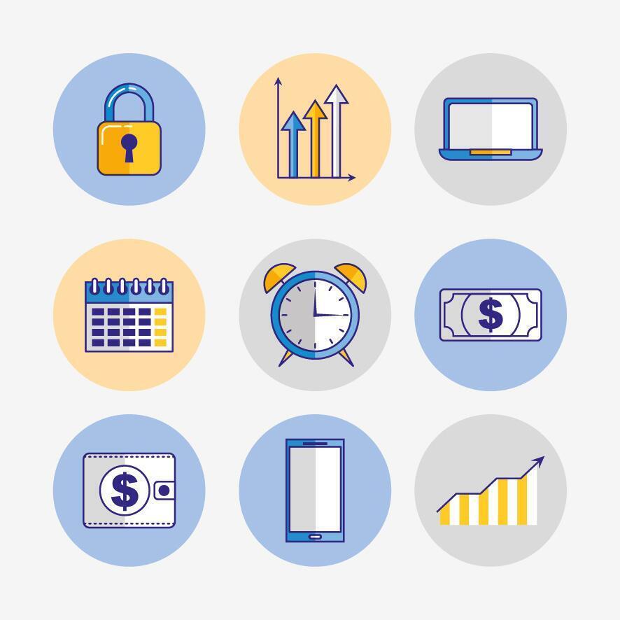 bundle of fintech set icons vector