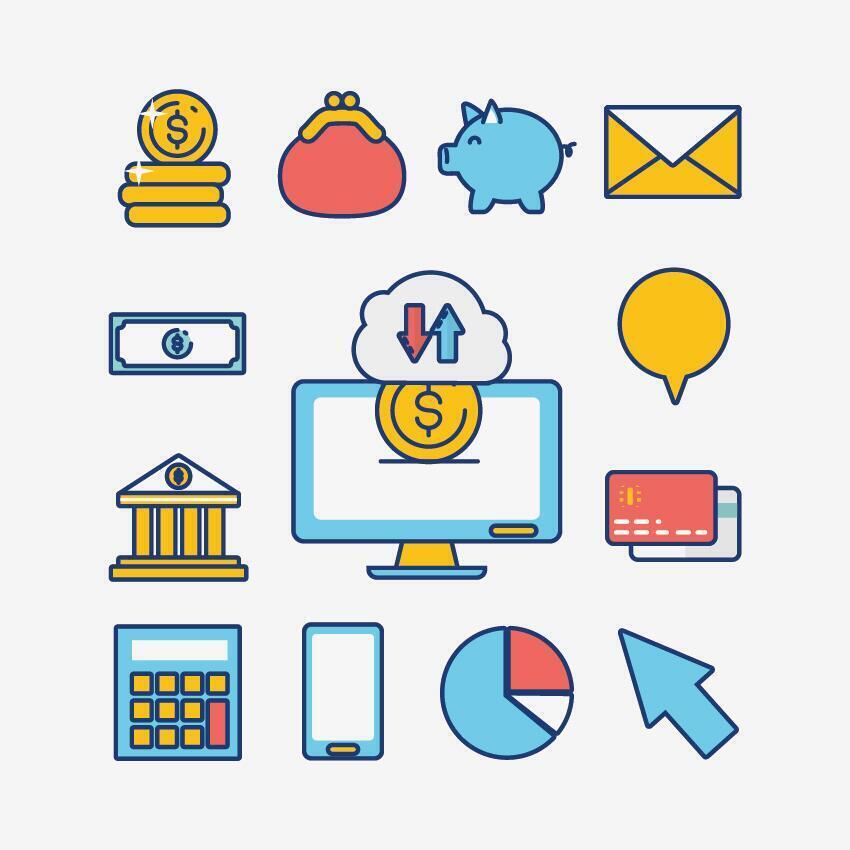 bundle of fintech set icons vector