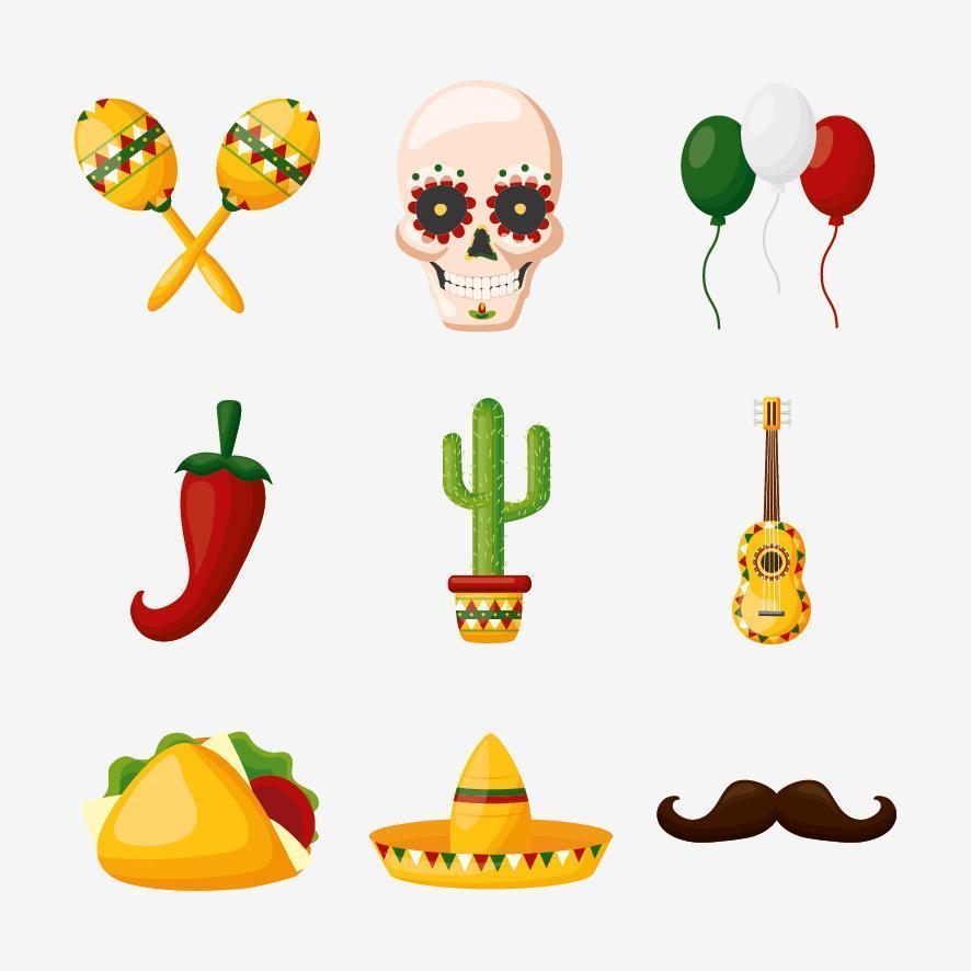 Conjunto de iconos mexicanos aislados diseño vectorial vector