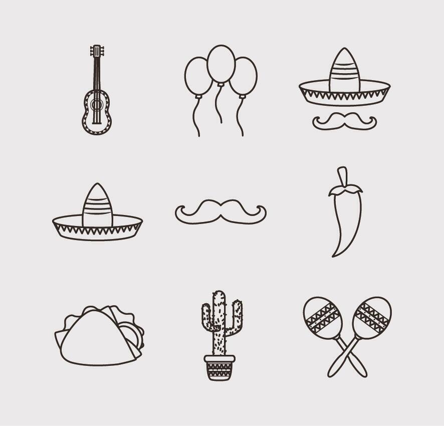 Conjunto de iconos mexicanos aislados diseño vectorial vector