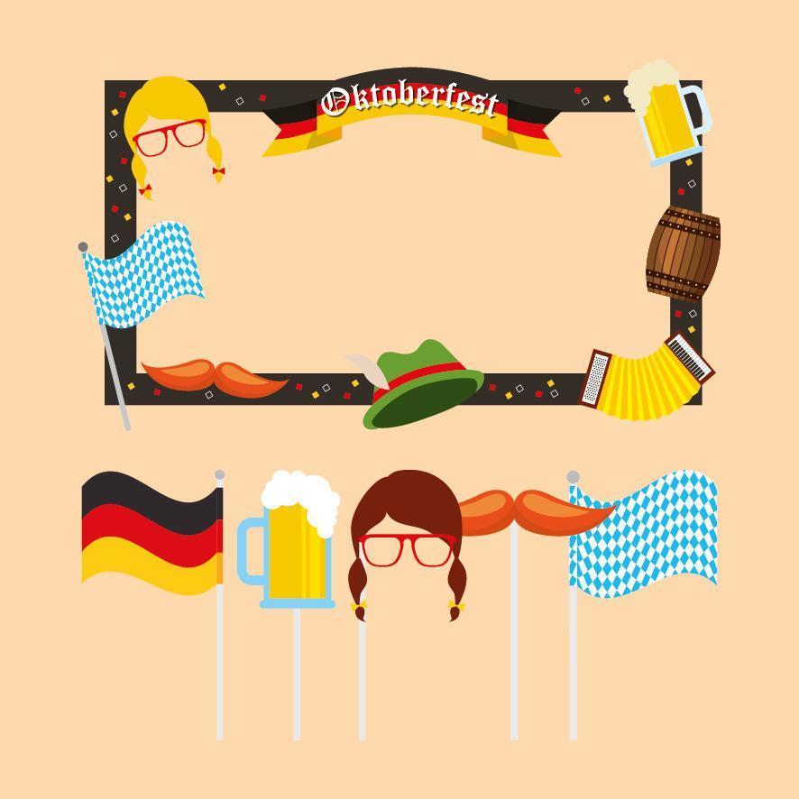 Celebración del oktoberfest con iconos de conjunto vector