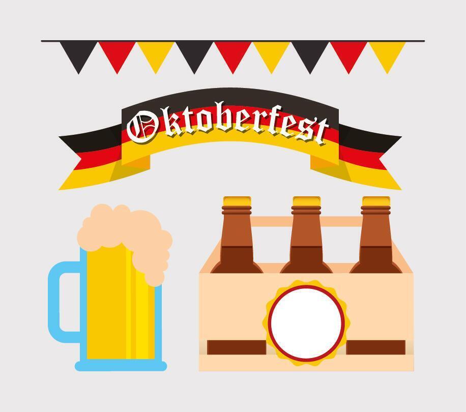 Celebración del oktoberfest con iconos de conjunto vector