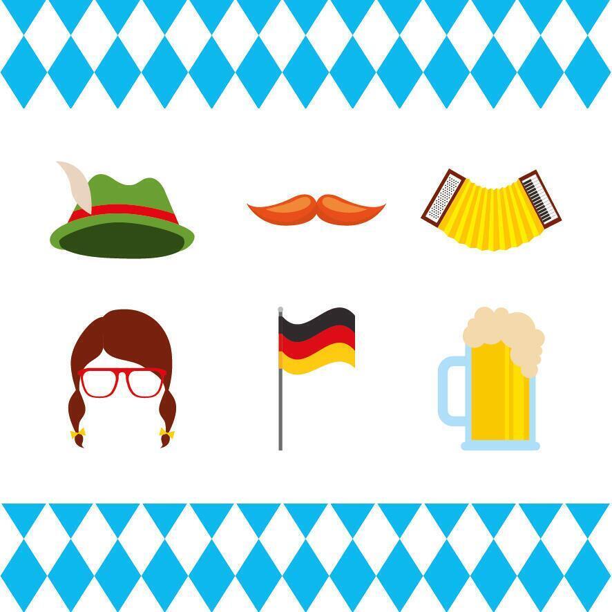 Celebración del oktoberfest con iconos de conjunto vector