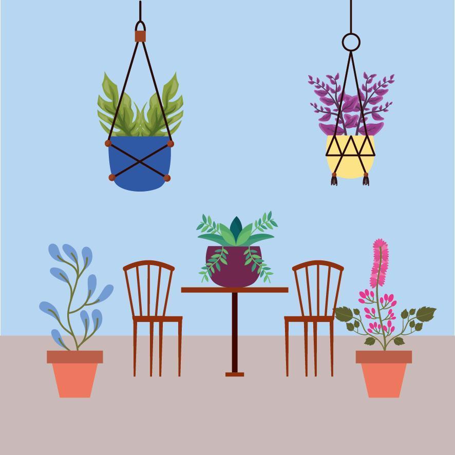 Isolated houseplants inside pots vector design