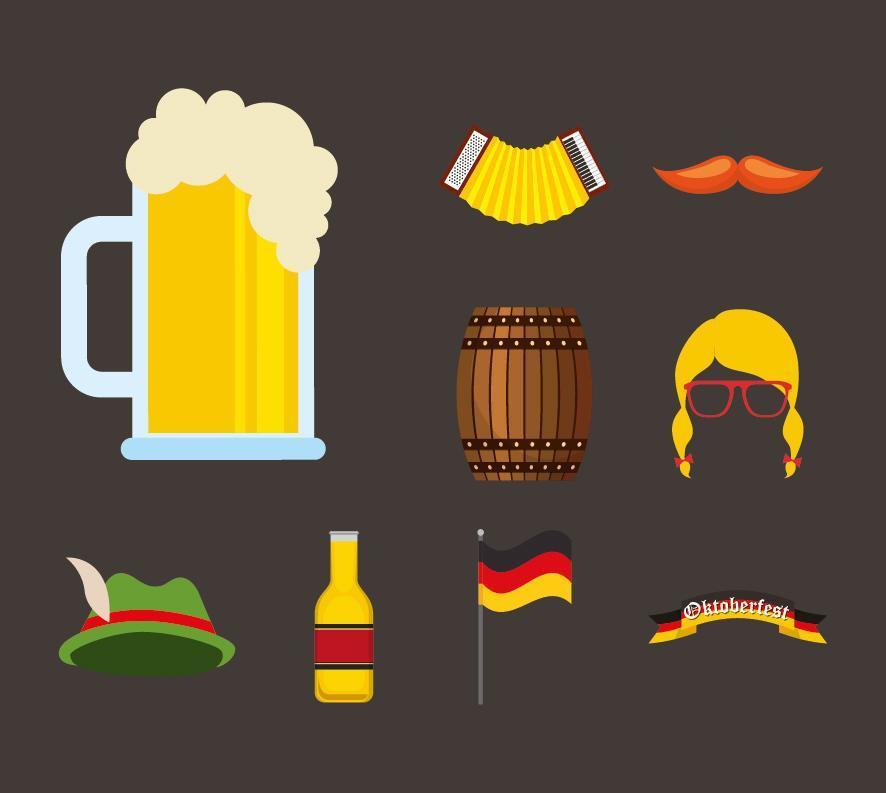 Celebración del oktoberfest con iconos de conjunto vector