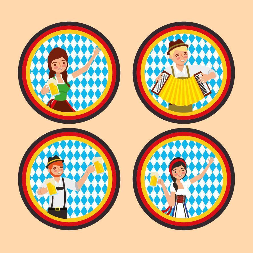 Celebración del oktoberfest con iconos de conjunto vector