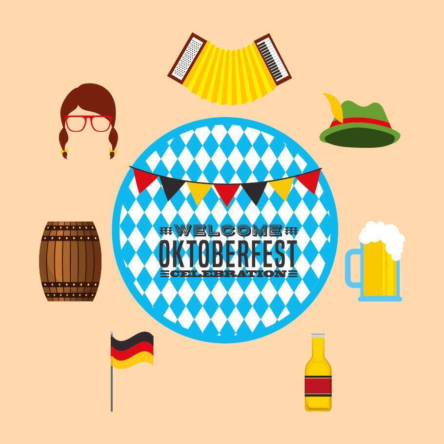 Celebración del oktoberfest con iconos de conjunto vector