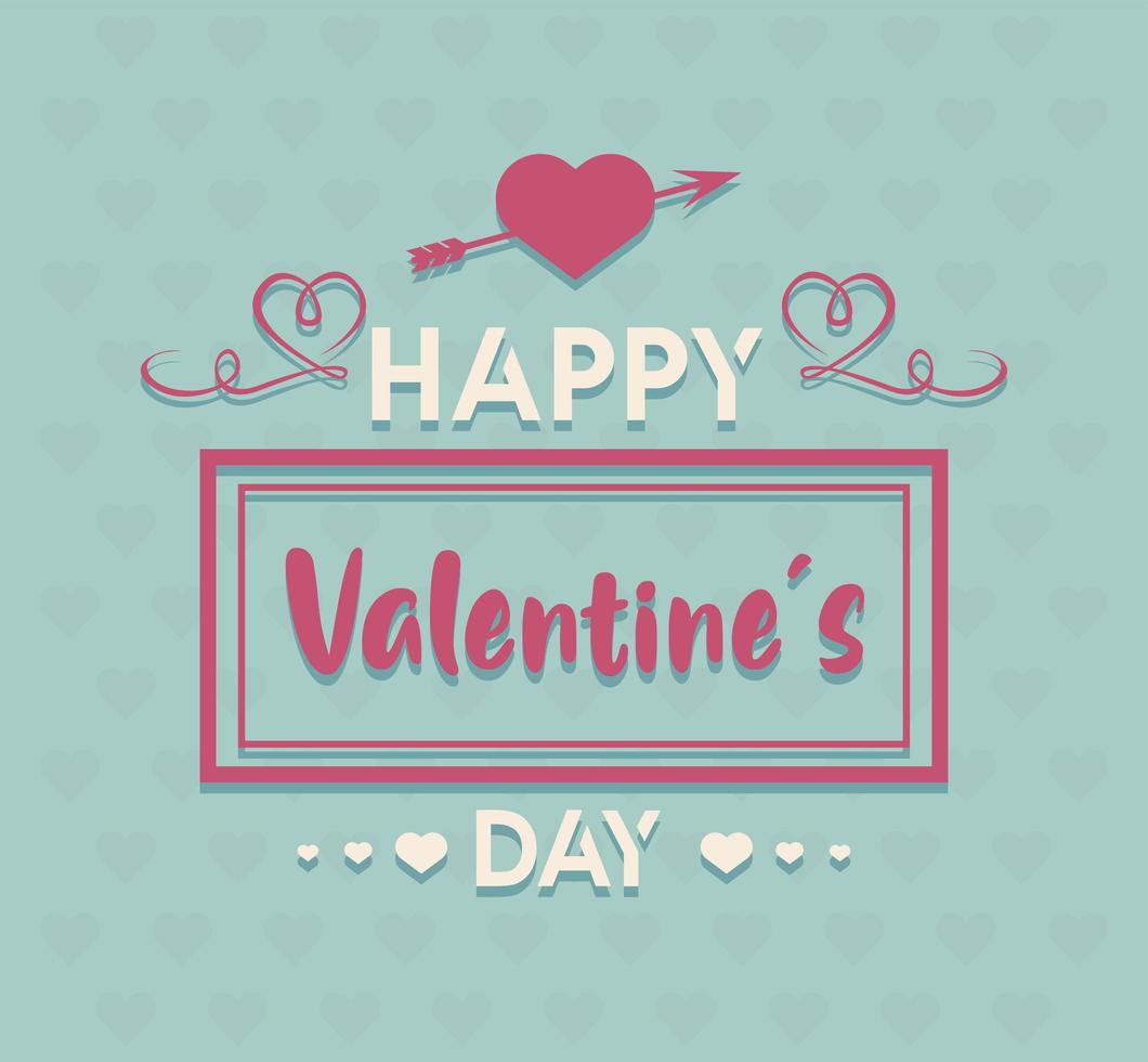 happy valentines day lettering card with heart and arrow vector