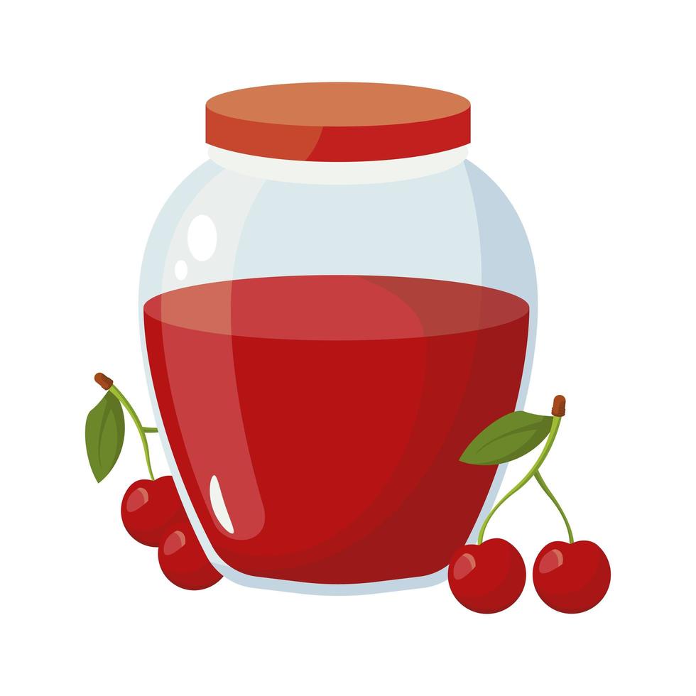 Cerezas y mermelada en icono de tarro vector