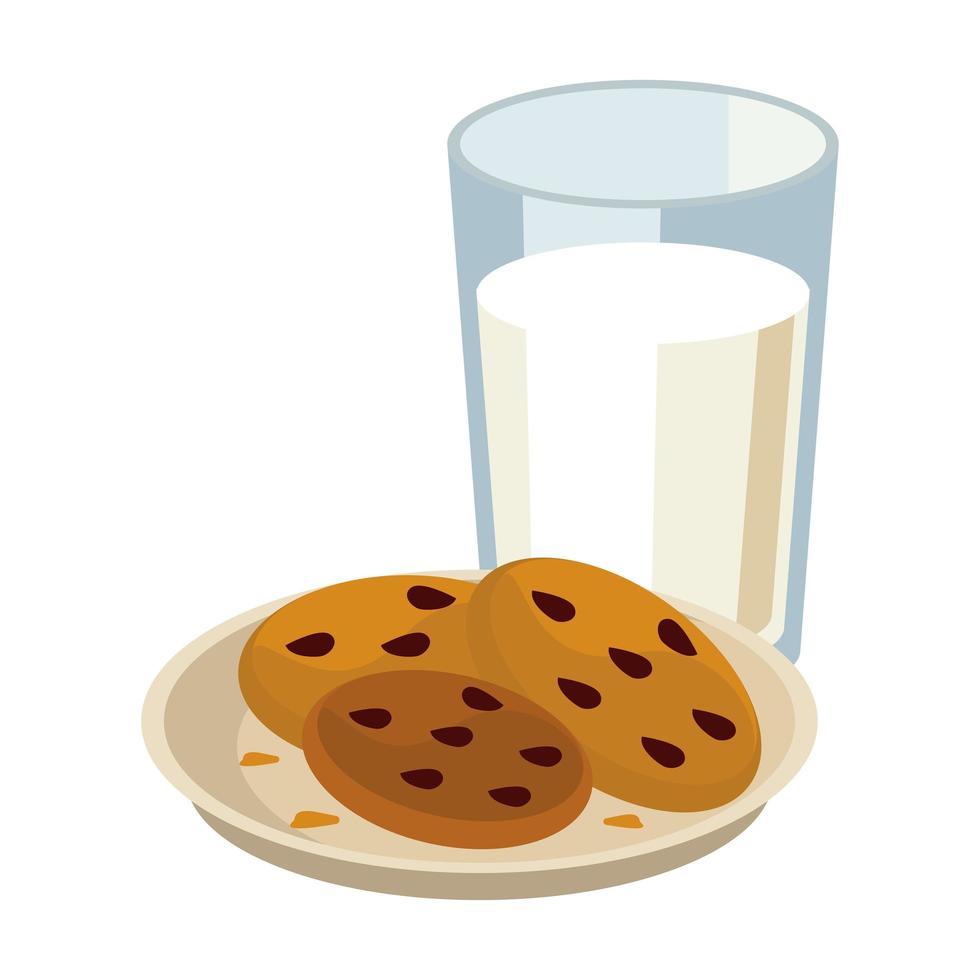 cookies and milk in glass breakfast vector