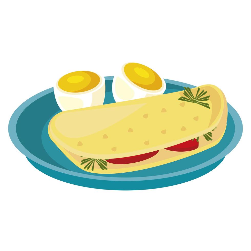 boiled egg and omelette in dish food vector