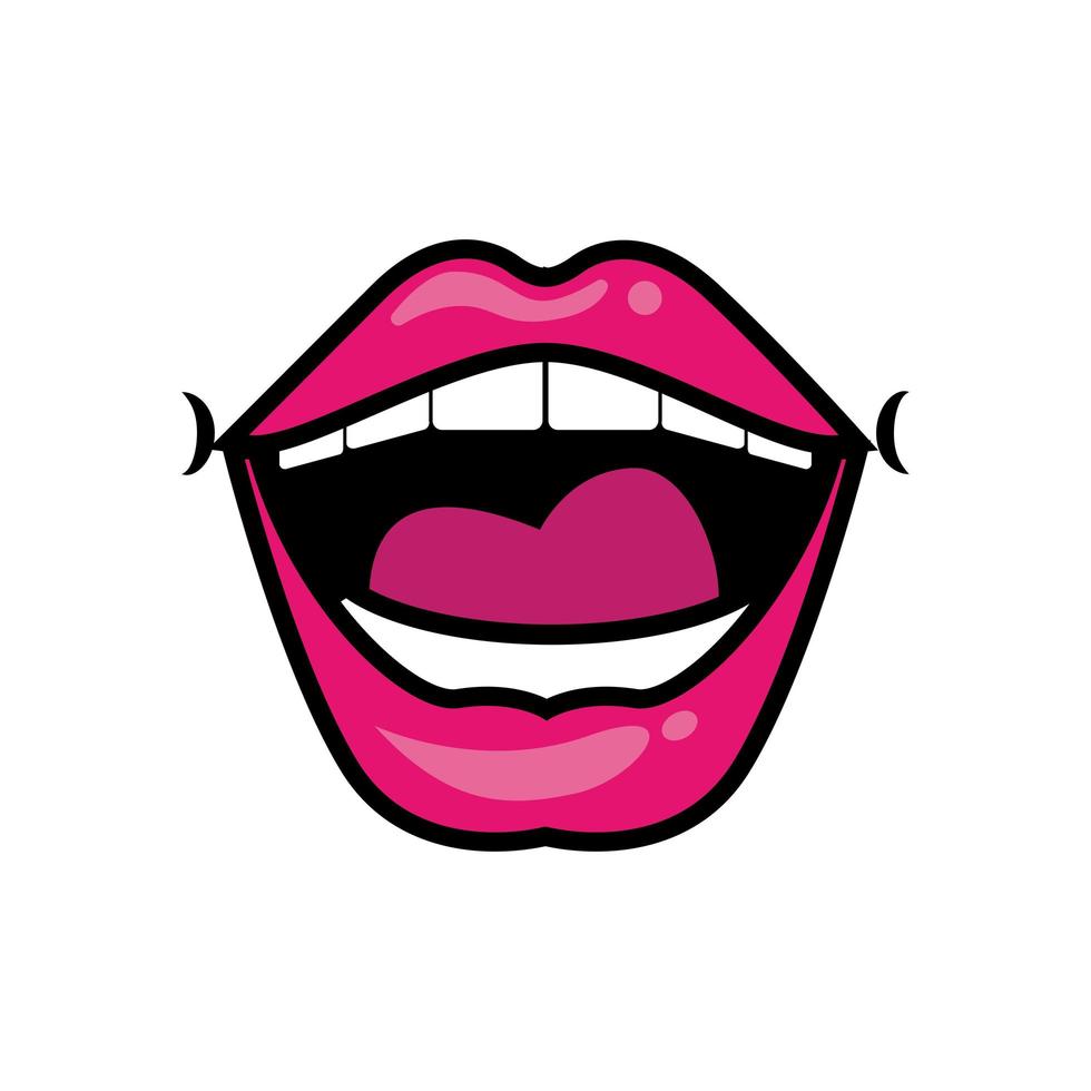 Pop art mouth open fill style vector