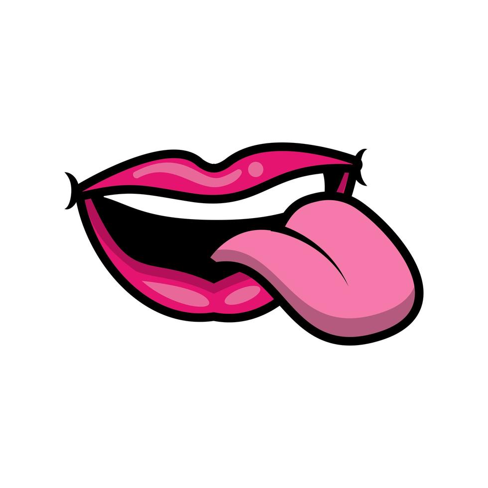 Pop art crazy mouth with tongue out fill style vector