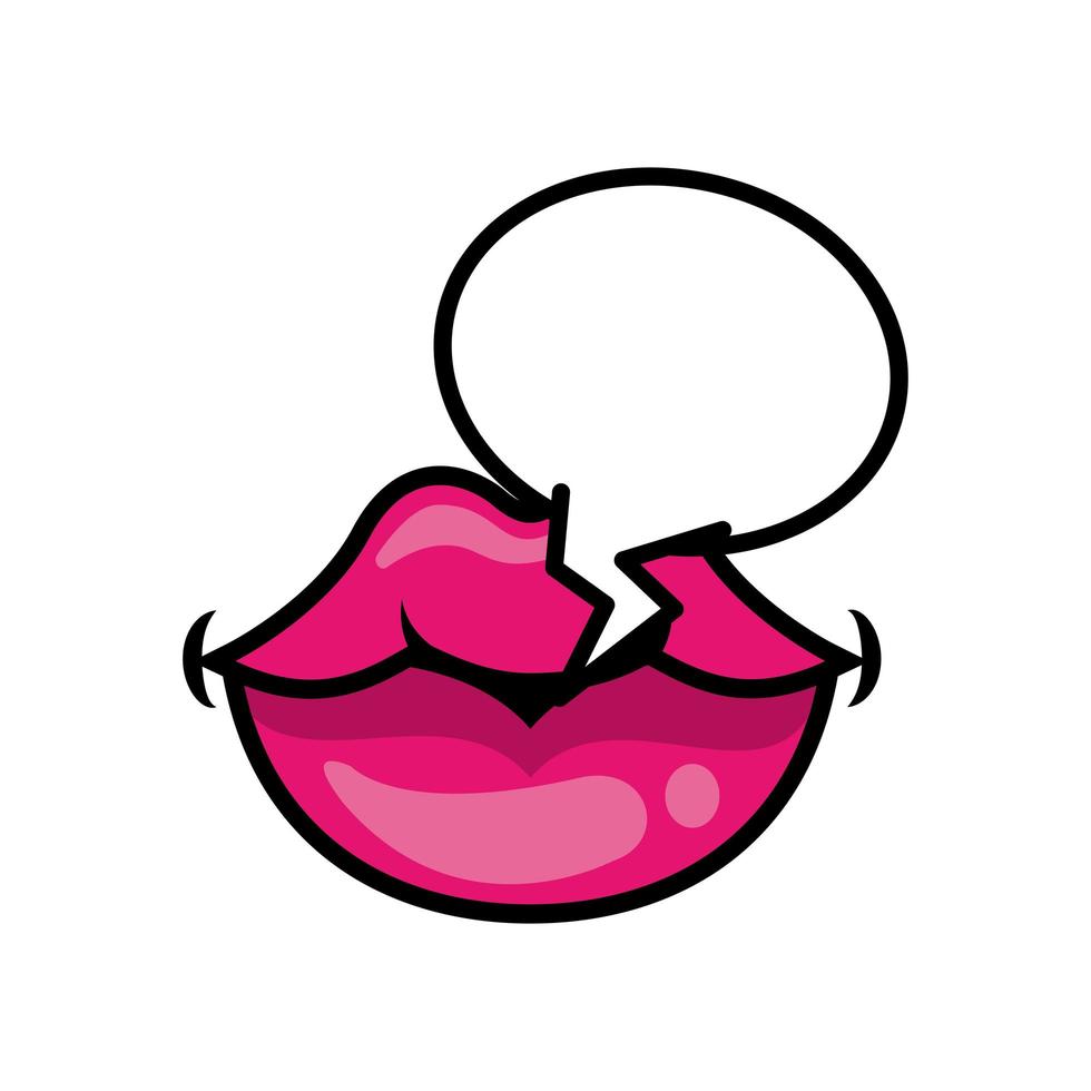 boca de arte pop cerrada con icono de estilo de relleno de burbujas de discurso vector