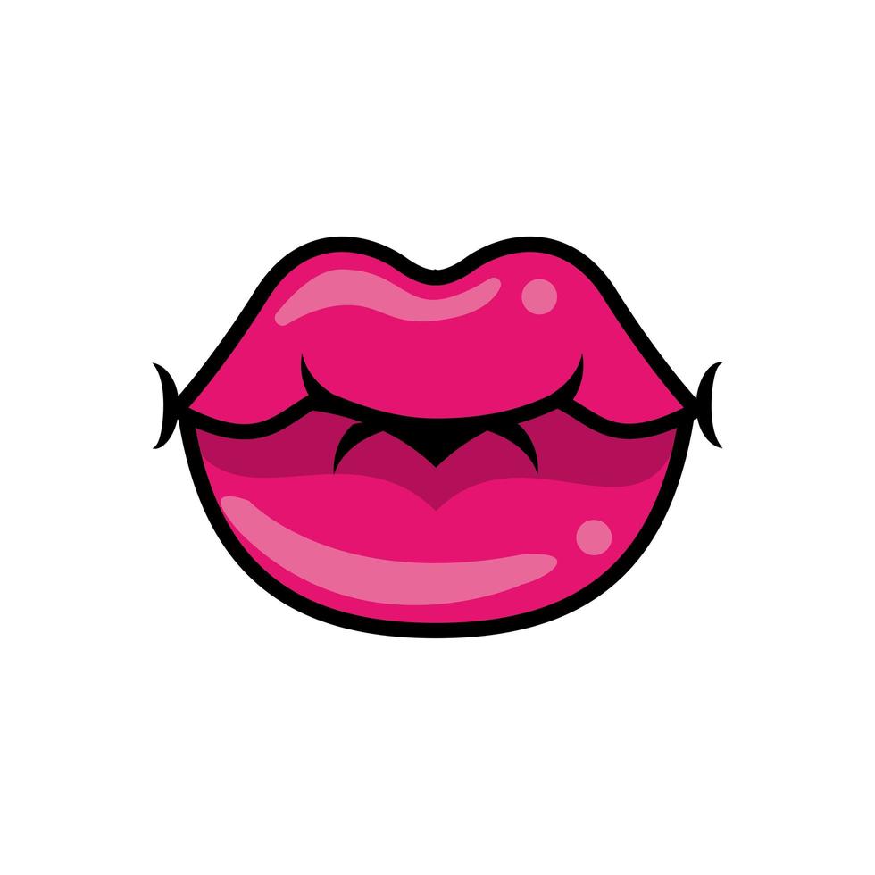 Pop art mouth closed kissing fill style vector