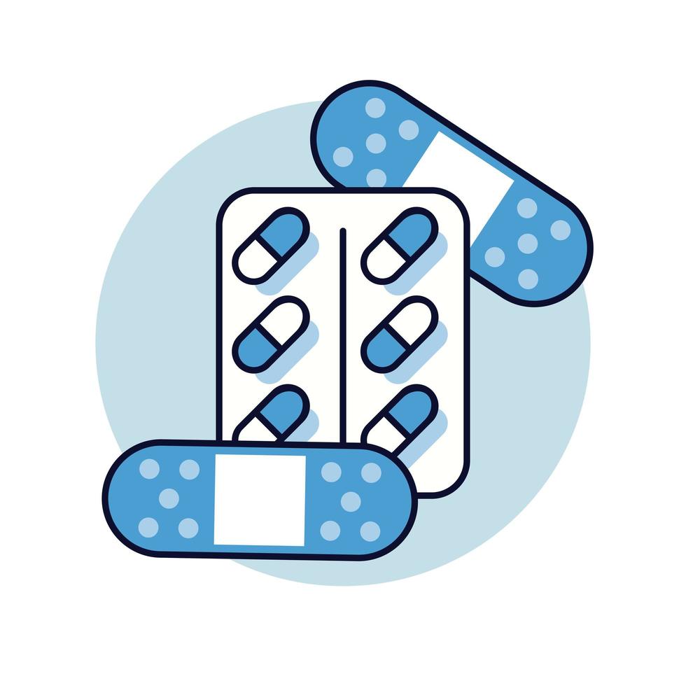 medical cure bands and capsules isolated style icon vector