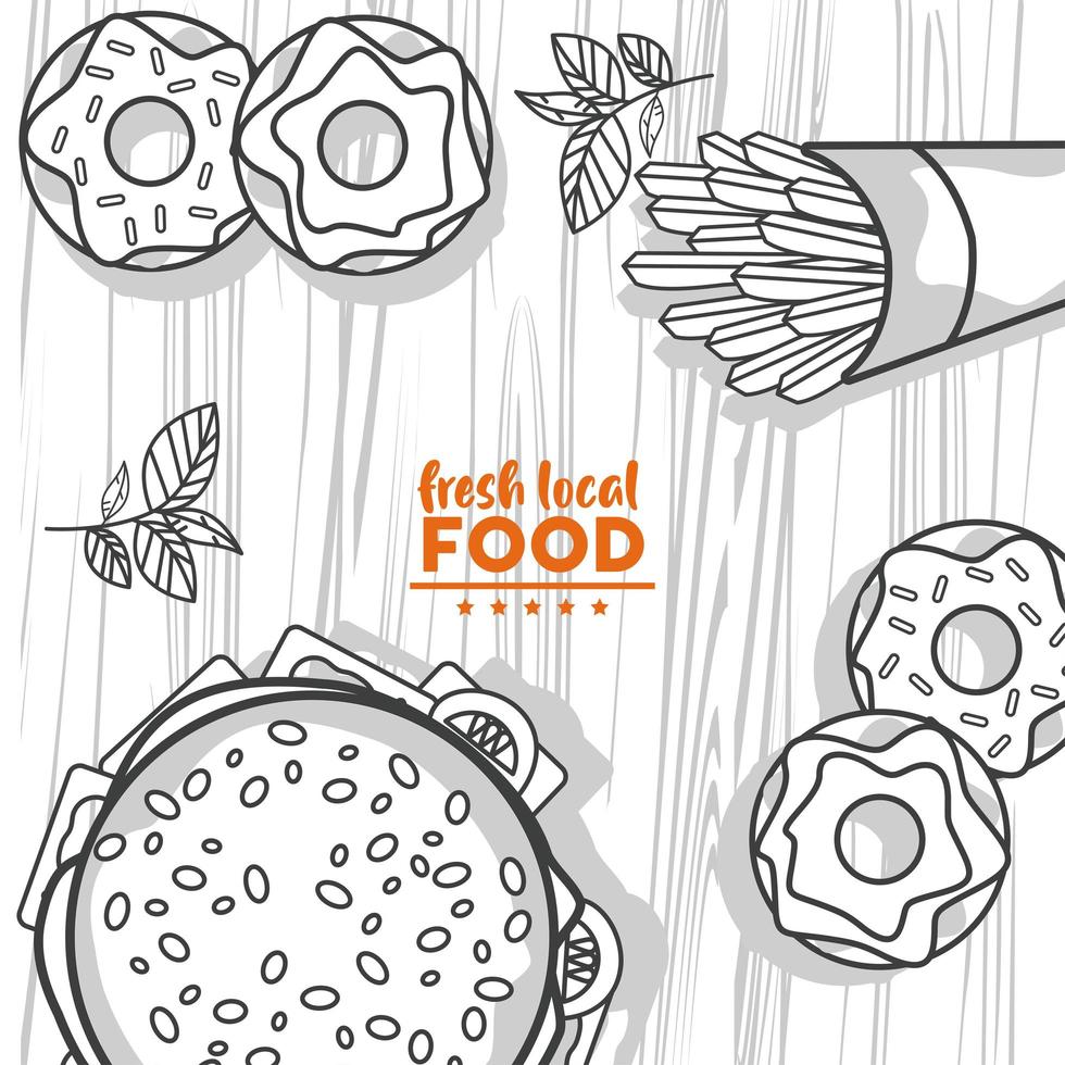 local fresh food lettering drawing in wooden background vector