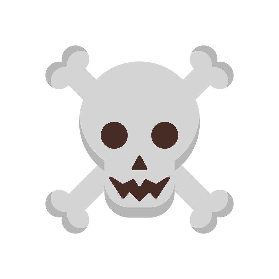 cráneo de cabeza de halloween y huesos cruzados icono de estilo plano vector