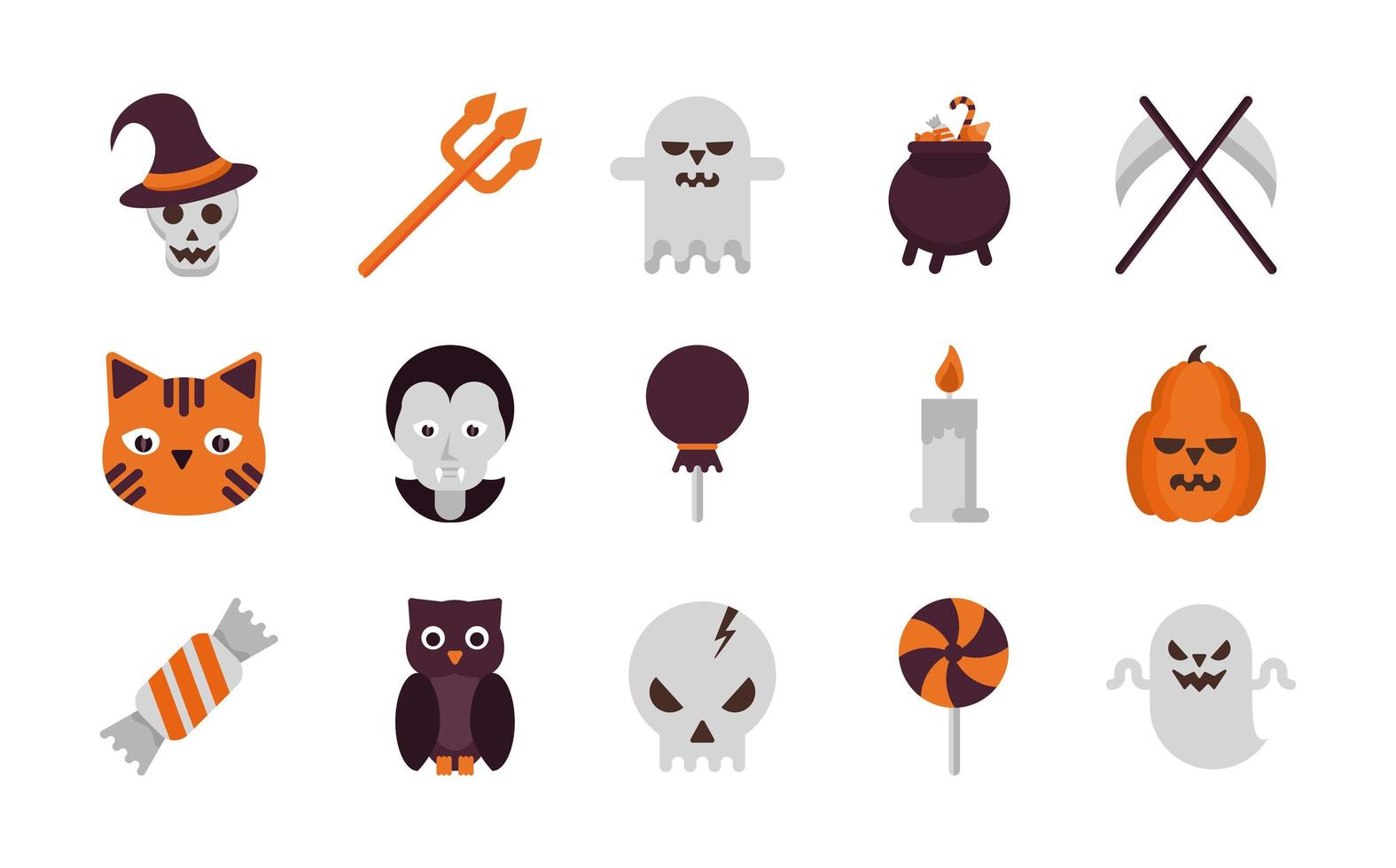 paquete de quince iconos de conjunto de halloween vector