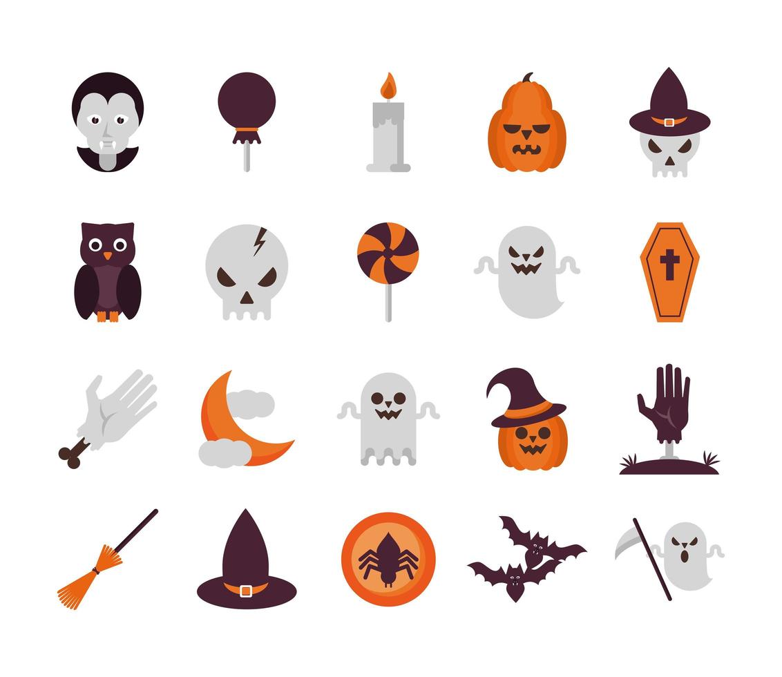bundle of twenty halloween set icons vector