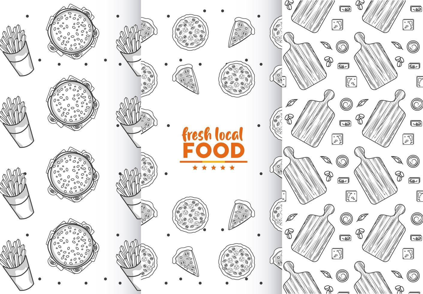 fresh local food patterns with lettering in white backgrounds vector