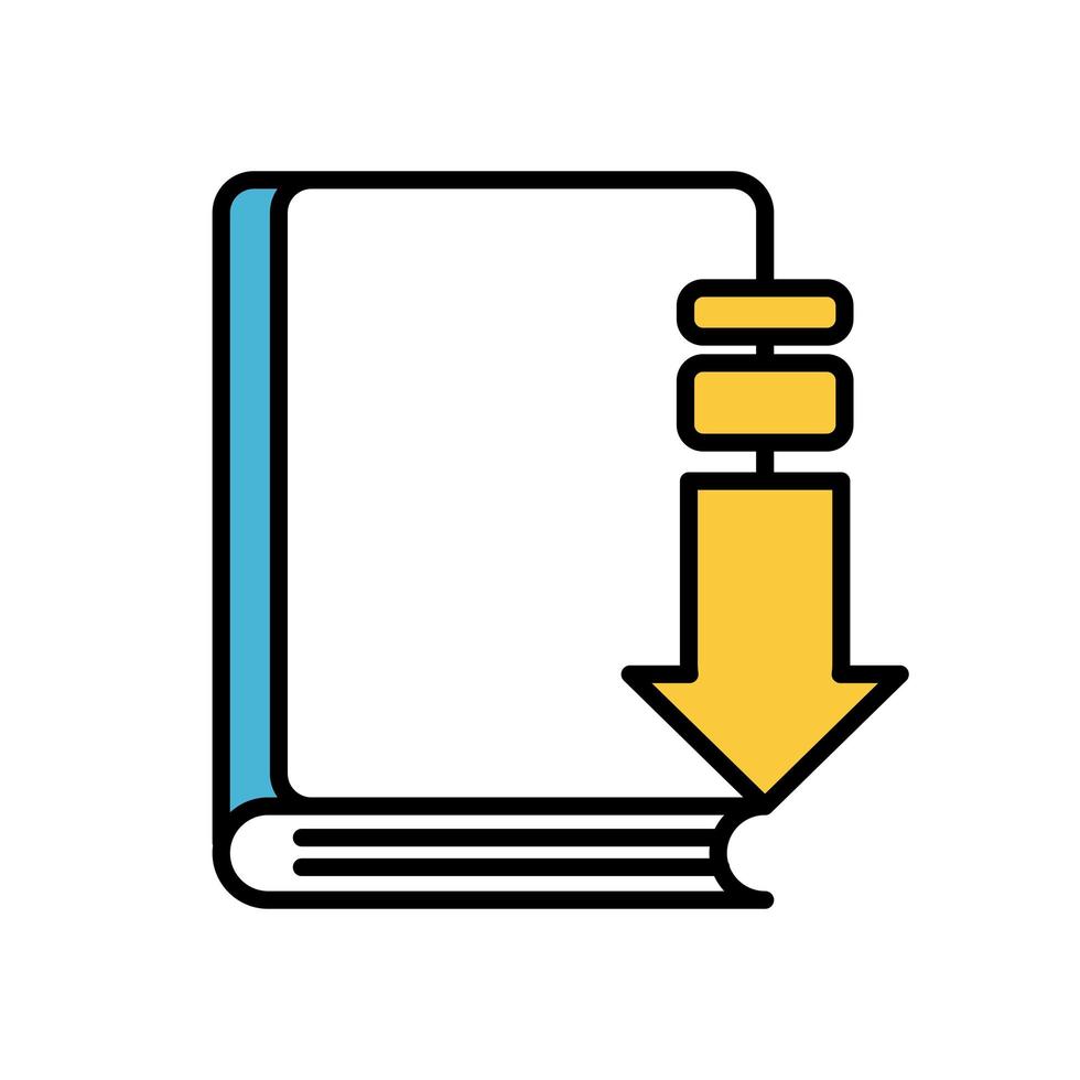 text book with arrow down fill style icon vector