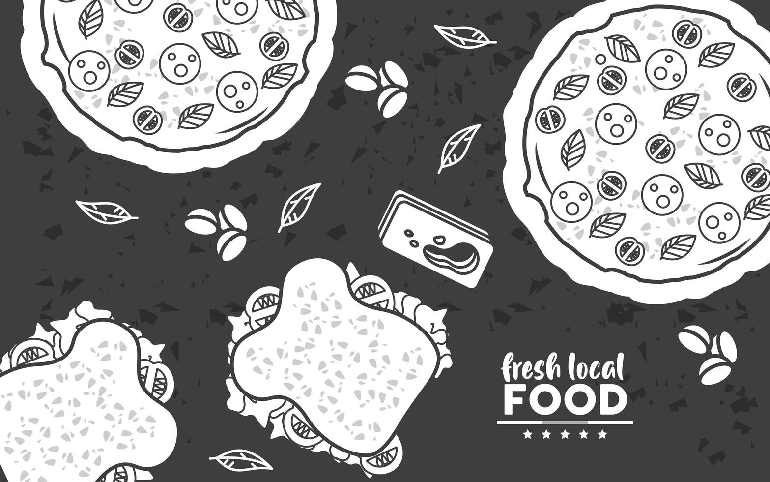 fresh local food lettering in black background vector