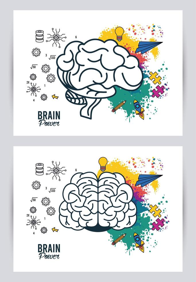 brains power templates with colors splash and airplanes vector
